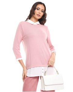Color Block Tunic with Classic Collar and 3/4 Sleeves