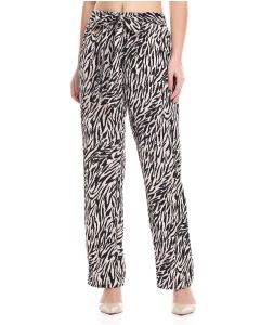 Zebra Patterned Straight Fit Trousers with Elastic Waist