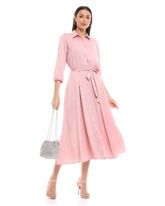 Solid Shirt Dress with Tie Waist