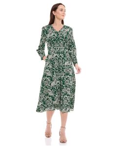 Patterned A-Line Dress Green