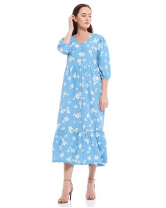 Patterned A-Line Dress Blue